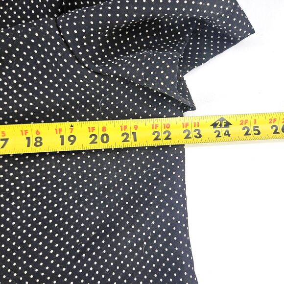 Vtg 80s/90s Maggie London Black White Polka Dot Blouse Shoulder pads L Sheer MOP - Picture 8 of 11